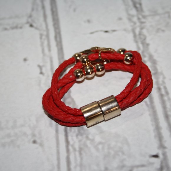 Beautiful gold and red Cross and rhinestone magnetic bracelet 6.5" - Picture 2 of 4